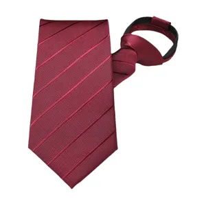 Cravate zippée d'affaires rouge pour homme avec rayures diagonales pour le mariage