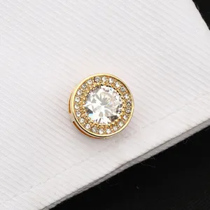 Boutons de Manchette Cristal Strass Doré pour Homme Chemise Française Costume Affaires Détail