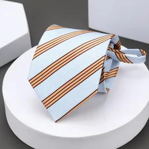 Blue striped men's necktie detail, elegant formal business neckwear for wedding and office work.