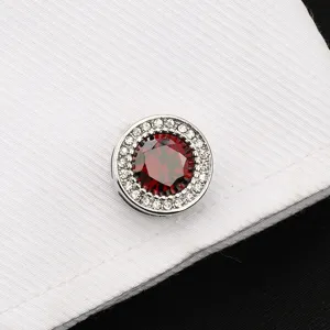 Boutons de manchette homme ronds classiques pierre rouge cristal argent chemise detail