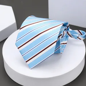 Men's Business Formal Zipper Necktie Classic Striped Plaid Neckwear For Wedding Office Professional Suit Dress Tie