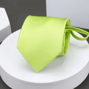Men's bright green solid color pre-tied zipper necktie for business and formal work.