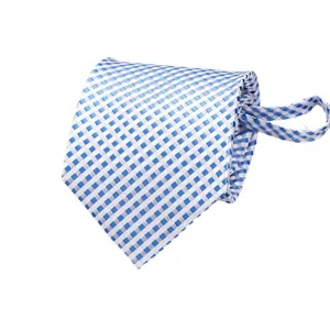 Men's blue white checkered zipper necktie business formal wear professional work accessory