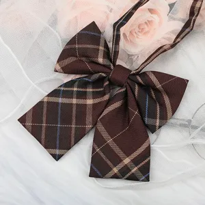 Brown plaid JK uniform bow tie, cute ribbon collar accessory for sailor shirts and outfits.