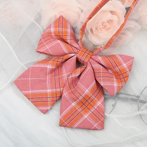 JK Japanese Plaid Bow Tie Sailor Shirt Accessory Detail Shot Pink Orange Ribbon Collar Flower