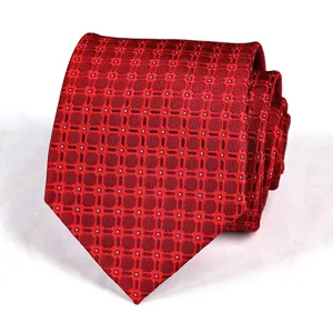 Red geometric patterned necktie for men wedding business formal wear stylish classic neckwear