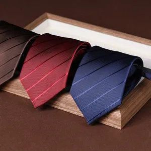 Men formal business striped zipper necktie classic suit neckwear accessory for daily wear