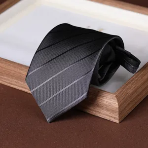 Black striped zipper necktie for men formal business wear, easy pull lazy necktie.