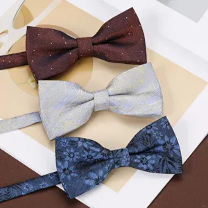 Detailed shot of men's business fashion bow ties with retro jacquard patterns for suits.