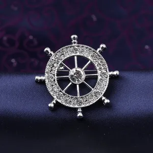 Vintage men rhinestone ship wheel brooch suit shirt lapel pin fashion accessory jewelry