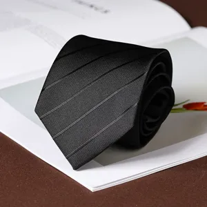 Classic men's black striped tie for formal business, wedding, and professional wear.