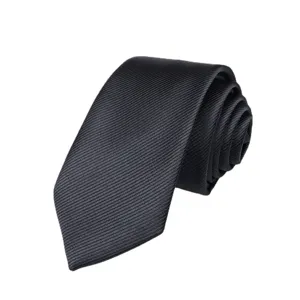 Professional black business necktie for men, elegant rolled design for formal suit wear.