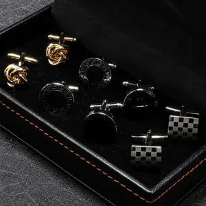 Boutons de Manchette Français pour Hommes en Cuivre Manschettes Design Géométrique Affaires Mariage Chemise Habillée Emballage Cadeau