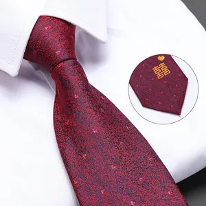 Detail view of red men wedding tie with Chinese double happiness symbol, formal neckwear.