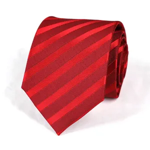 Classic red striped tie for men formal business wedding suit, detailed fabric texture view.
