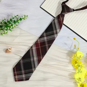 Japanese style plaid pre-tied short necktie for school uniform, cute JK aesthetic detail.