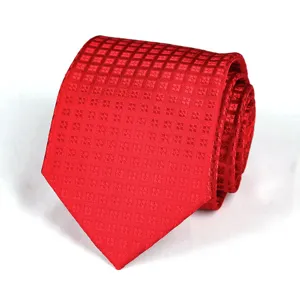 Classic wine red men's necktie with elegant jacquard grid pattern for business and formal wear.
