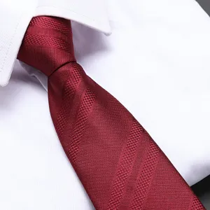 Classic wine red striped zipper tie for men business formal wear wedding groom necktie