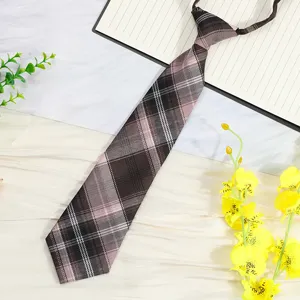Japanese plaid pre-tied short tie, stylish JK uniform accessory for students and daily wear.