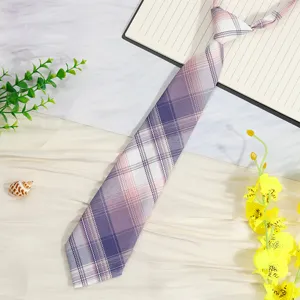 Japanese JK uniform plaid tie, short pre-tied student style necktie for women