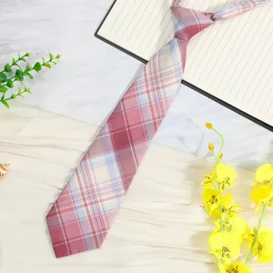 Japanese JK style plaid necktie pre-tied student uniform bowknot short shirt accessory.