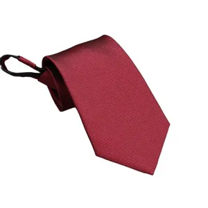 Men's Red Zipper Tie Wedding Business Formal Necktie Pre-tied Convenient Solid Color