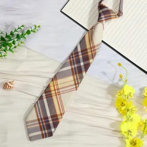Japanese college style plaid pre-tied short necktie for unisex uniform shirt bow knot.