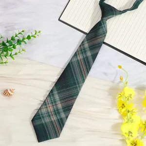 Japanese plaid pre-tied short tie for women and men, classic academy style uniform necktie.