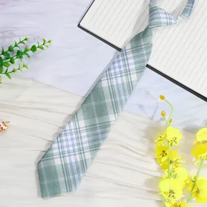 Japanese style green plaid necktie pre-tied short JK uniform shirt bow tie for students