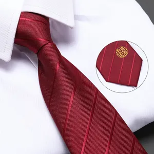 Men's Red Wedding Zipper Necktie Business Formal Korean Style Groom Tie with Embroidery