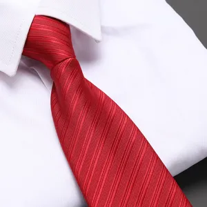 Men red zipper tie, formal business wedding necktie, classic striped design, easy to wear.