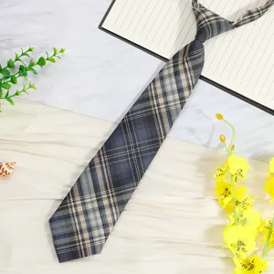 Japanese style plaid pre-tied necktie for students and daily uniform fashion matching.