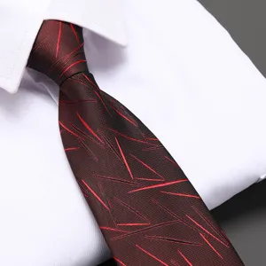 Men's red geometric pattern necktie formal business wedding dress tie with white shirt display