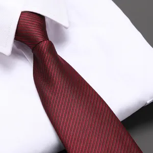Men's red zip necktie for wedding business formal wear, easy pull-on striped tie accessory.