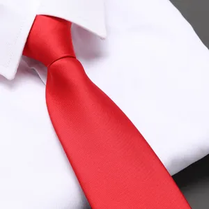 Men's classic red zipper necktie matched with white dress shirt for business formal wedding events.