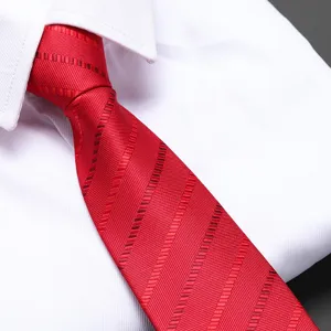 Men's red diagonal striped pre-tied zipper tie for business formal wear and wedding groom.