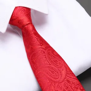Red paisley zipper tie for men, perfect for wedding, business suit and formal wear events.
