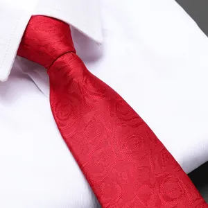 Red zipper pre-tied necktie for men business wedding formal wear stylish jacquard tie accessory