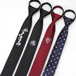 Corbata con cremallera y diseño floral bordado de 5 cm, ideal para ropa formal y casual.