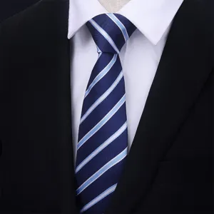 Classic mens blue striped tie for business formal wear and wedding matching detail view.