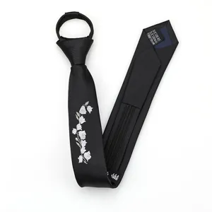 Corbata Estrecha para Hombre y Mujer Cremallera Bordado Floral Color Sólido Negocios Boda Cuello Corbata Ropa de Moda