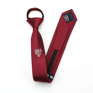 Corbata con cremallera rojo vino para hombres y mujeres, corbata estrecha de 5 cm con bordado floral.