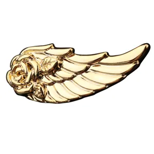 Gold rose wing brooch for men, elegant vintage metal lapel pin for business suits.