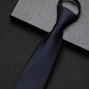 Klassieke blauwe gestreepte zakelijke stropdas met handige rits voor formele kleding.
