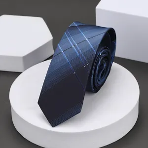 Corbata estrecha de cuadros azules para hombres y mujeres, accesorio de traje de negocios.