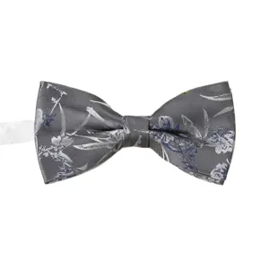 Men's grey floral jacquard bow tie, business retro double-layer suit shirt necktie.