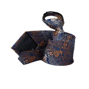 Blauw gouden paisley stropdas met ritssluiting voor zakelijke kleding en bruiloften.