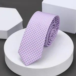 Corbata estrecha geométrica morada para hombres y mujeres, ideal para negocios, bodas y uso diario.