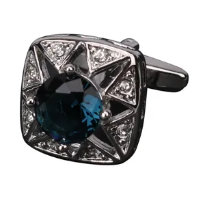 Boutons de manchette pour homme pierre bleue carrée cristal géométrique chemise