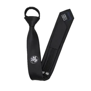 Corbata negra con cremallera preanudada de 5cm, diseño bordado formal casual para adultos
